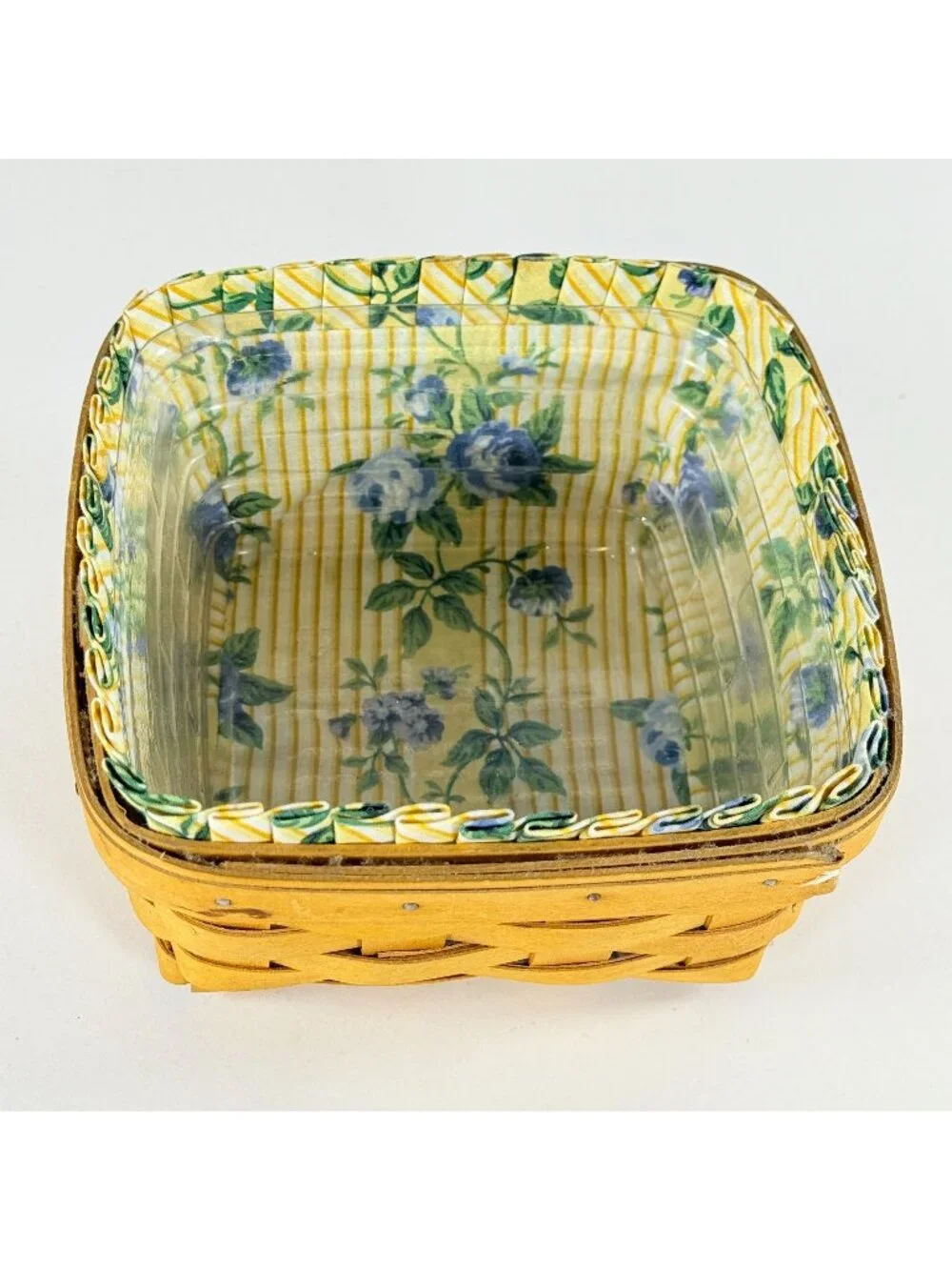 Longaberger 1998 Vintage Basket Yellow Floral Liner Protector Square Decor